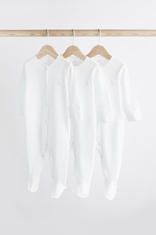 White 3 Pack Cotton Baby Sleepsuits NEXT UK