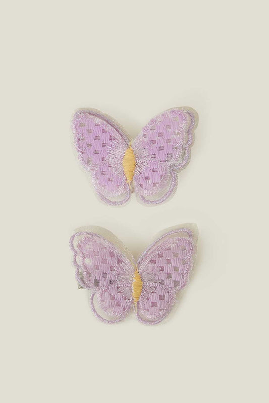 2-Pack Girls Embroidered Butterfly Hair Clips