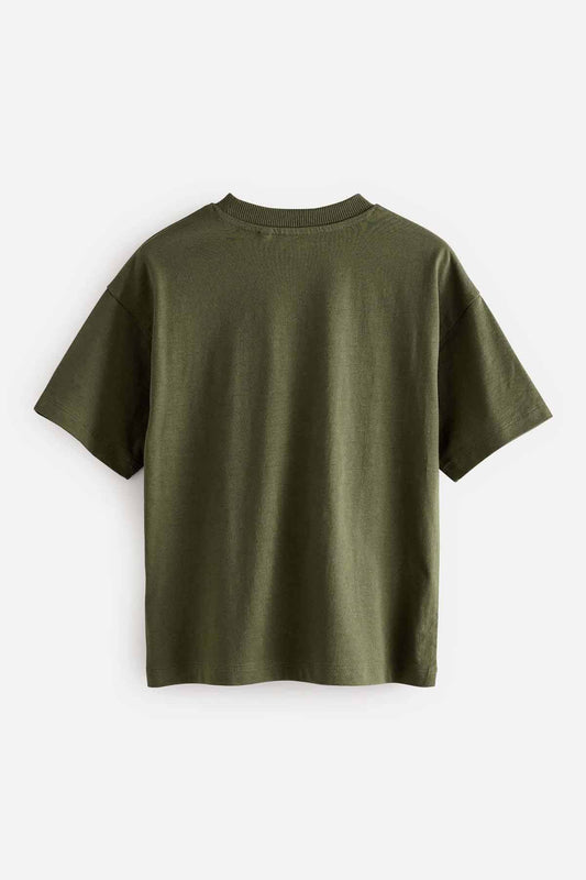 Khaki Green Truck Relaxed Fit Short Sleeve Graphic Print T-Shirt