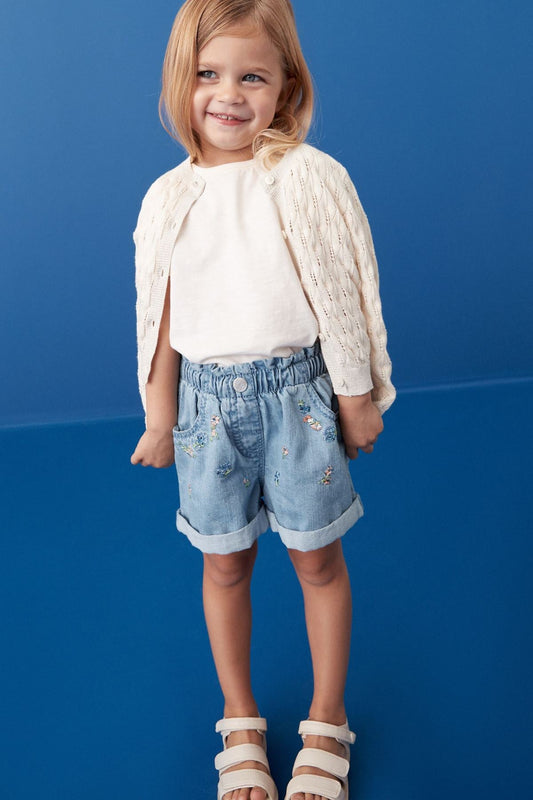 Denim Floral Embroidered Shorts NEXT UK