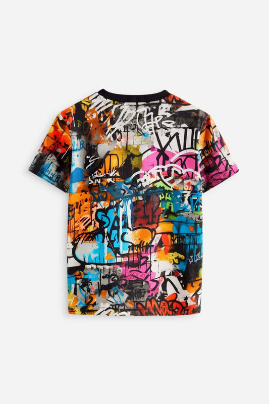 Black Graffiti Controller Short Sleeve All Over Print 100% Cotton Regular Fit T-Shirt