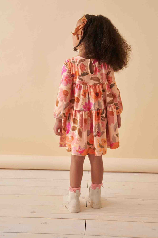 Pink Floral 100% Cotton Long Sleeve Jersey Dress