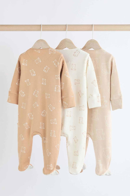 Neutral Baby Bear 100% Cotton Sleepsuits 3 Pack