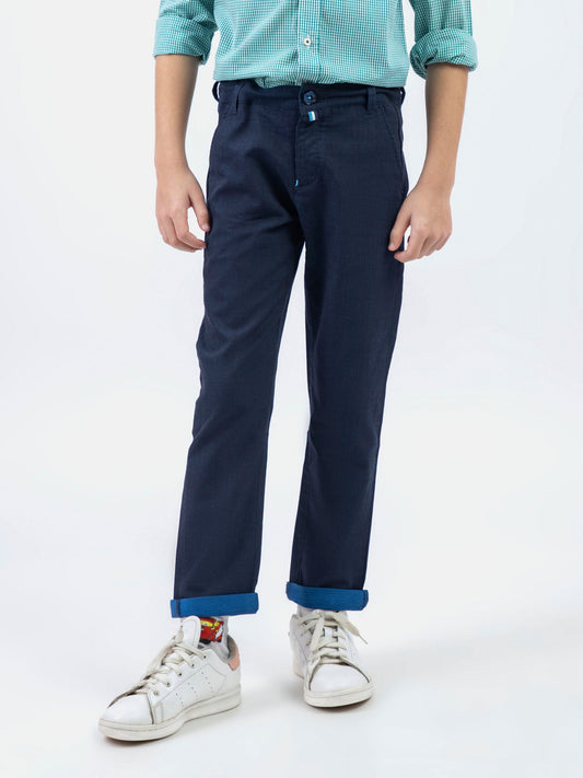 Navy Blue Striped Structured Casual Trouser