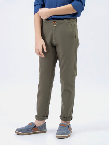 Olive Green Structured Casual Trouser
