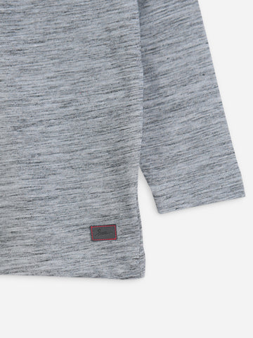 Grey Melange Long Sleeve Casual T-Shirt With Pocket
