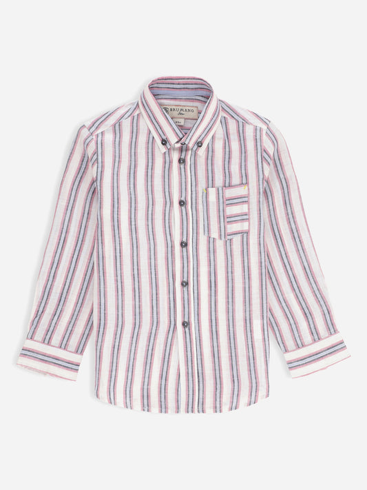 Lilac & Blue 100% Linen Striped Casual Shirt