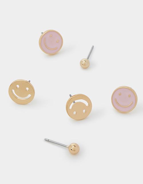 3-Pack Happy Face Stud Earrings