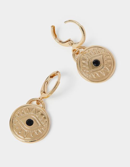 Evil Eye Coin Drop Earrings