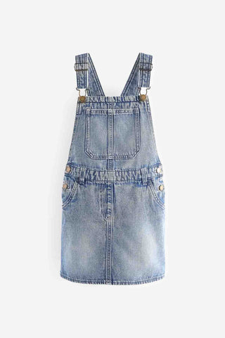 Blue 100% Cotton Denim Pinafore Dress