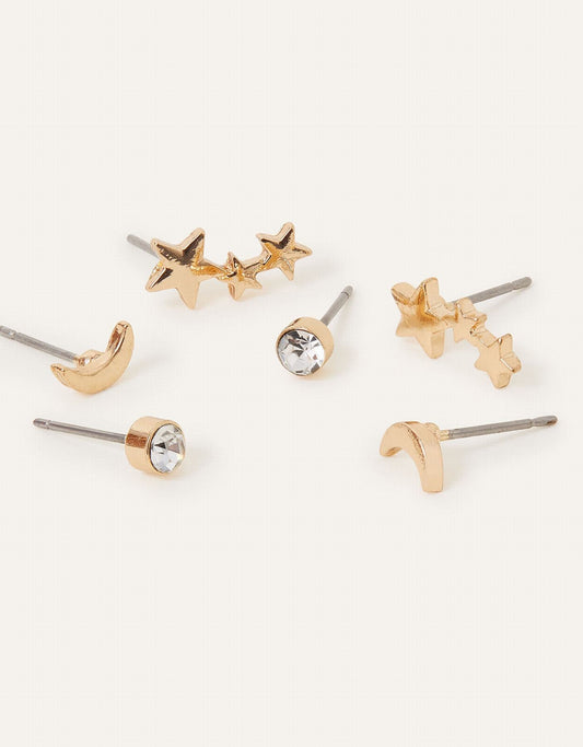 Celestial Stud Earrings Set of Three