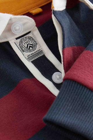 Navy/Red Stripe 100% Cotton Long Sleeve Rugby Polo Shirt