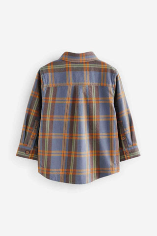 Blue/Yellow Character Pocket shirt Long Sleeve Check 100% Cotton Shirt