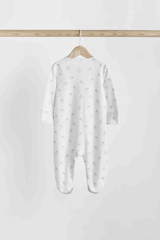 White 4 Pack Baby Delicate Animal Printed 100% Cotton Sleepsuits