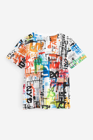 Multi Graffiti All-Over Print Short Sleeves 100% Cotton T-Shirt