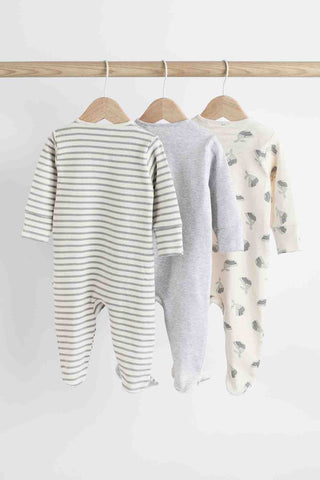 Grey Whale Baby 2 Way Zip 100% Cotton Sleepsuits 3 Pack