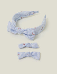 Girls Cherry Gingham Hair Bow and Headband Set
