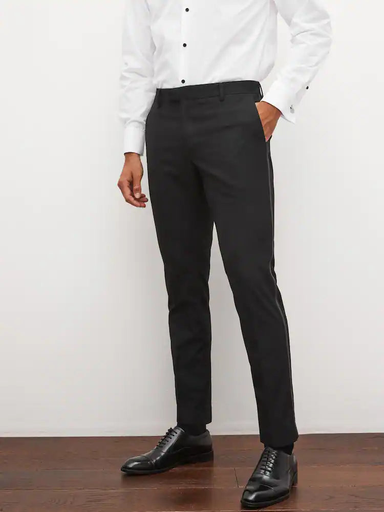 Tuxedo Trousers With Contrast Tape Detail-Slim Fit