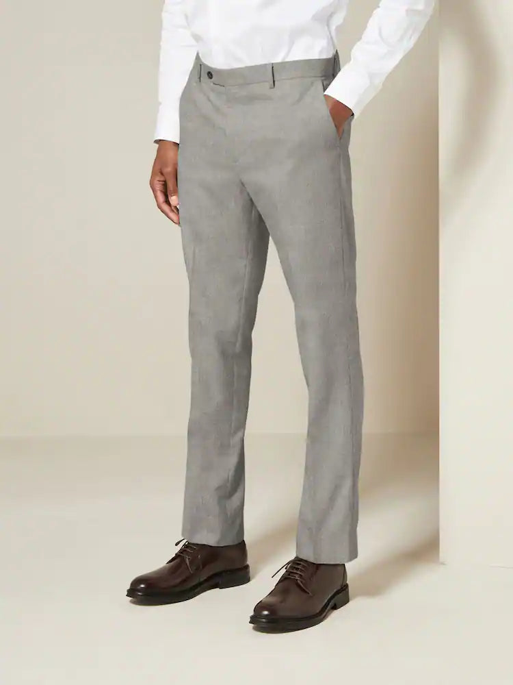 Grey Slim Fit Textured Suit Trousers