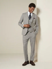 Grey Slim Fit Textured Suit Trousers