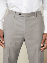 Grey Slim Fit Textured Suit Trousers