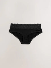 White/Black/Grey Short Cotton and Lace Knickers 4 Pack