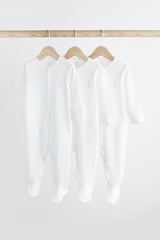 White 3 Pack Cotton Baby Sleepsuits NEXT UK