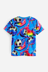 Blue Football Regular Fit Short Sleeve All-Over Print 100% Cotton T-Shirt