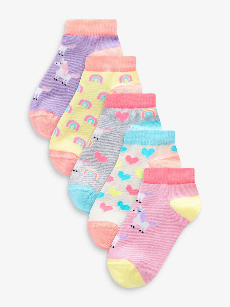 Pink/Grey/Purple 5 Pack Cotton Rich Unicorn Character Trainer Socks