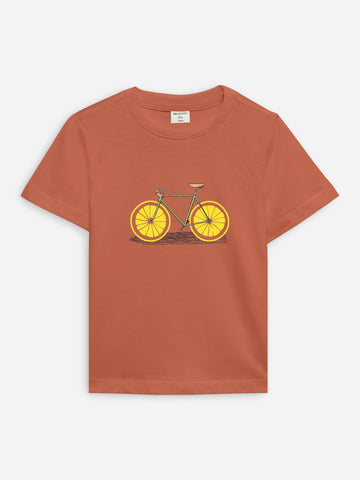 Rusty Orange 'Bicycle' Printed Casual T-Shirt Brumano Pakistan