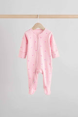 Pink Baby Pink Heart Printed 100% Cotton Sleepsuit 3 Pack