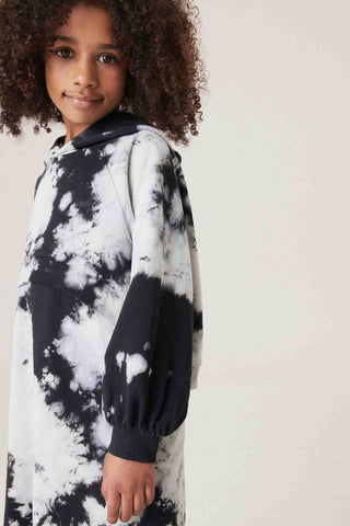 Black/White 100% Cotton Tie Dye Hoodie Dress