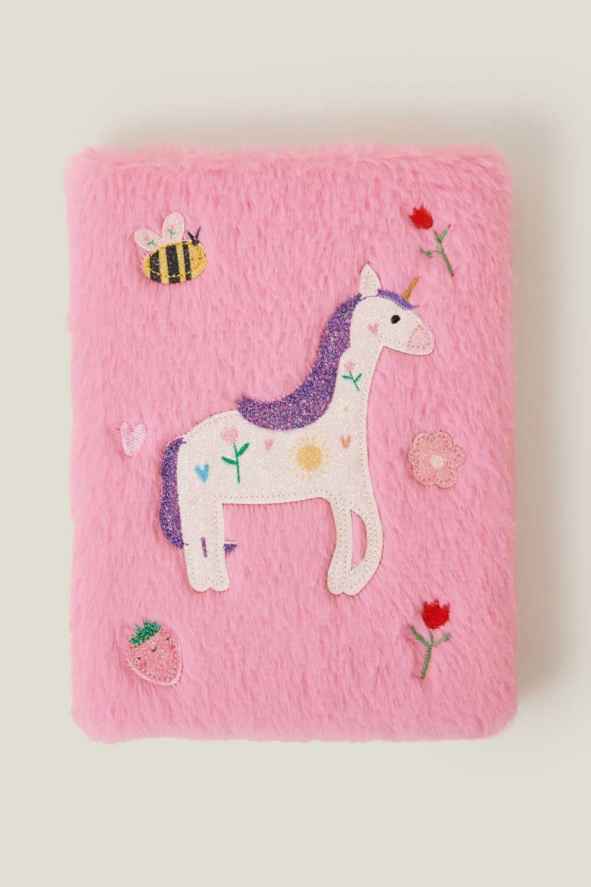 Girls Faux Fur Unicorn A5 Notebook