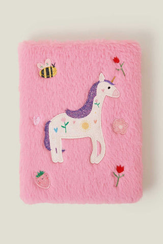 Girls Faux Fur Unicorn A5 Notebook