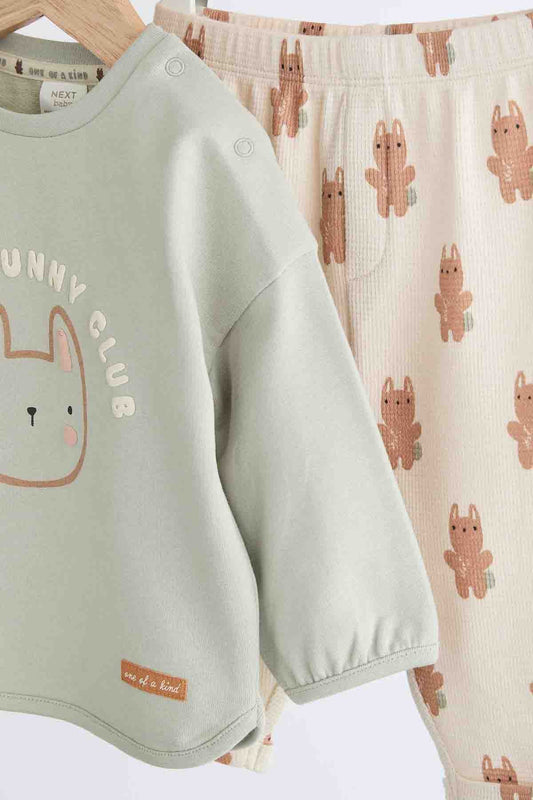 Sage Green Varsity Bunny Baby Long Sleeve Top And Leggings Set