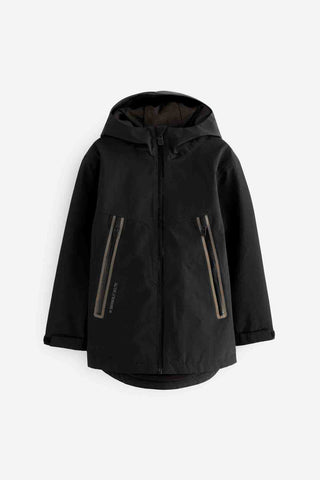 Black Waterproof Fleece Hooded Lined Coat