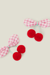 2-Pack Girls Cherry Pom Hair Clips