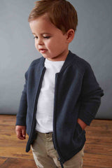 Navy 100% Cotton Zip Through Cardigan