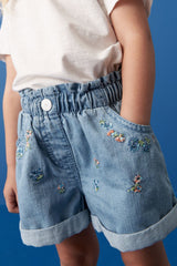 Denim Floral Embroidered Shorts NEXT UK