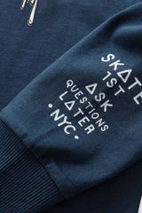 Navy Blue Skateboard Relaxed Fit Long Sleeve Graphic T-Shirt