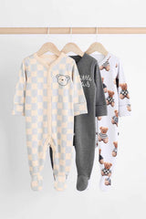 Bear Checkerboard Baby Sleepsuits 3 Pack