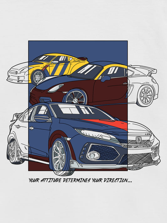 White 'Sports Cars' Printed Casual T-Shirt