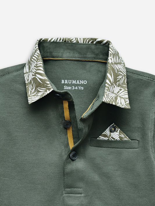 Olive Green Casual Polo With Printed Collar Brumano Pakistan