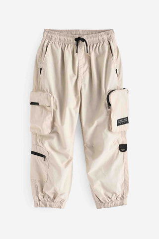 Ecru Neutral Lined Parachute Cargo Trousers