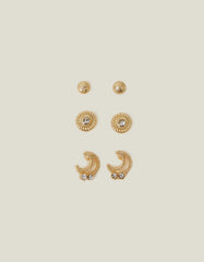 3-Pack Moon Gem Stud Earrings