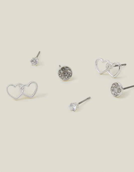 3-Pack Linked Heart Stud Earrings