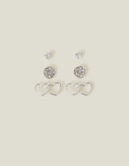 3-Pack Linked Heart Stud Earrings