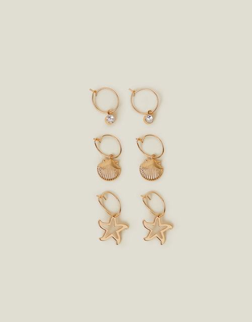 3-Pack Shell Gem Hoop Earrings
