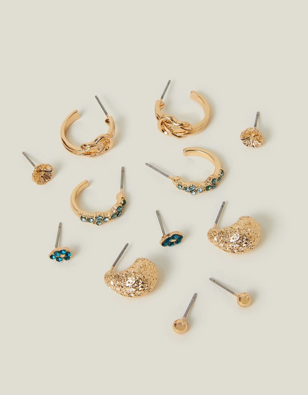 6-Pack Gem Textured Stud and Hoop Earrings