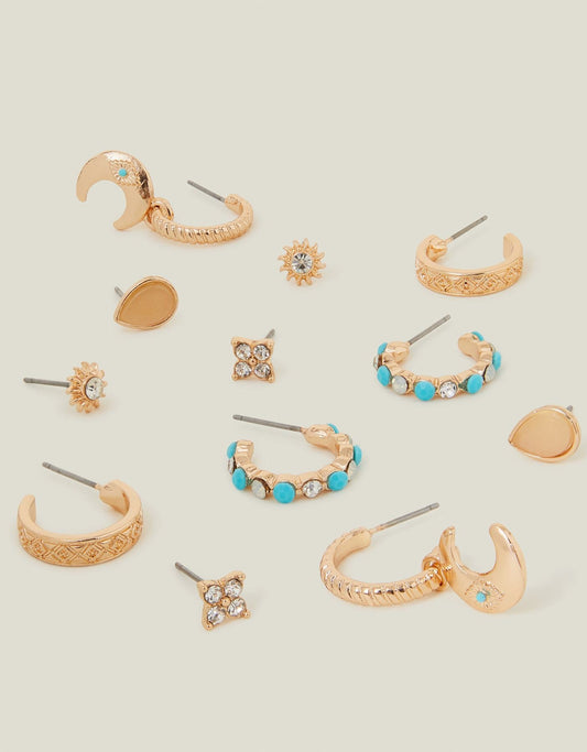 6-Pack Celestial Stud and Hoop Earrings Gold
